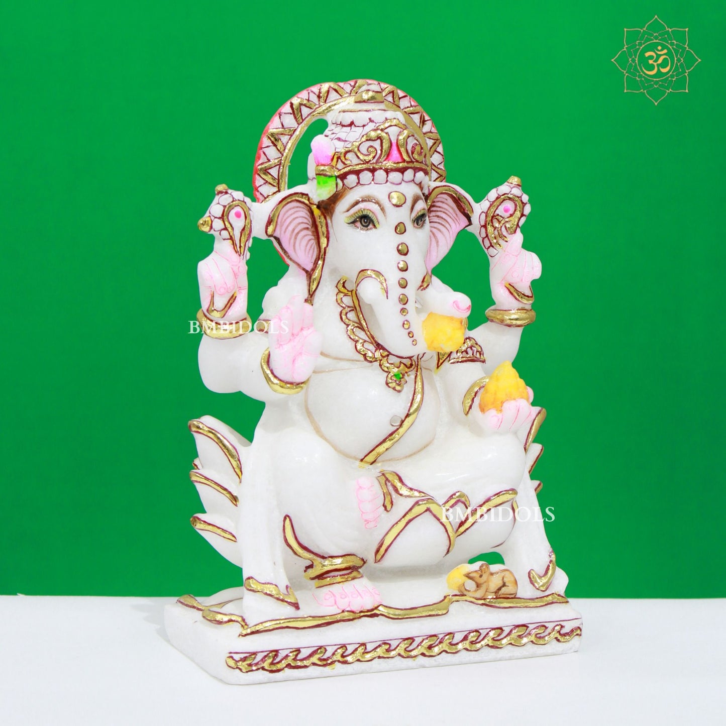 White Marble Ganesh Lakshmi Statue in Makrana Marble in 9inches