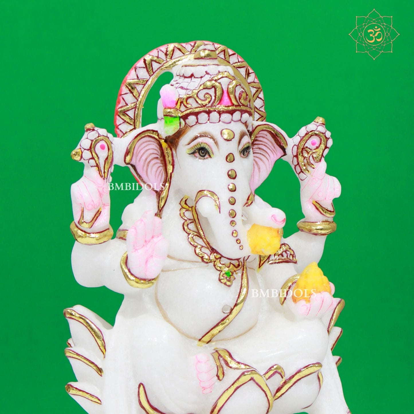 White Marble Ganesh Lakshmi Statue in Makrana Marble in 9inches