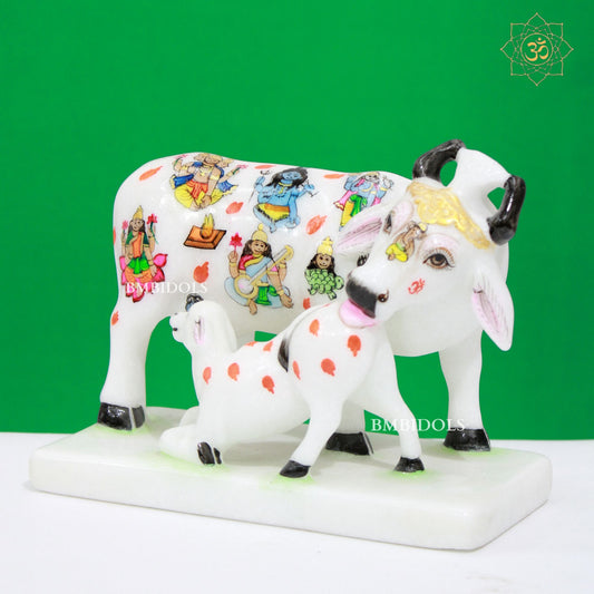 Marble Kamdhenu Cow made in Makrana Marble in 9inches