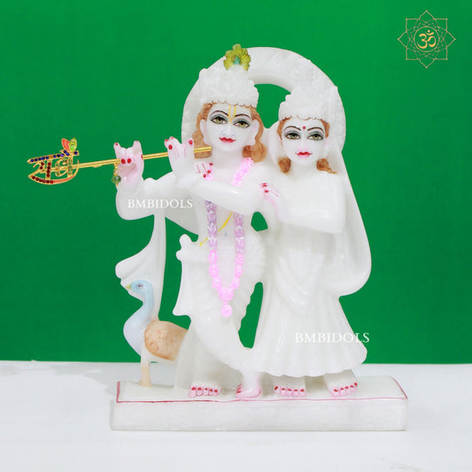 Pure White Stone Marble Radha Krishna Idol made in 9inches