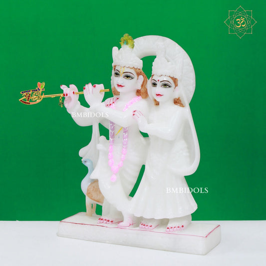 Pure White Stone Marble Radha Krishna Idol made in 9inches