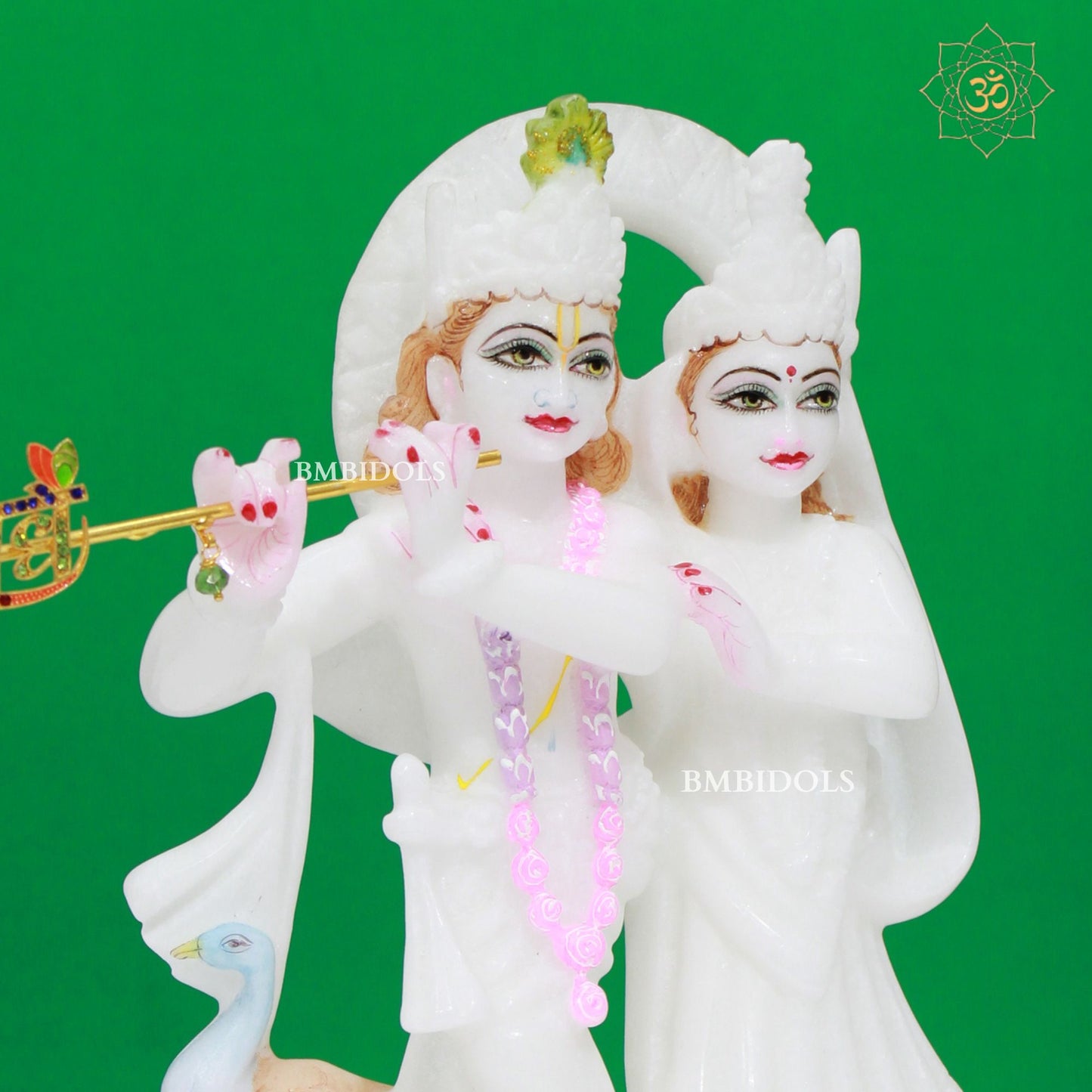 Pure White Stone Marble Radha Krishna Idol made in 9inches