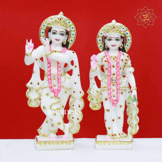 White Marble Radha Krishna Murti with Diamond Work in 12inches