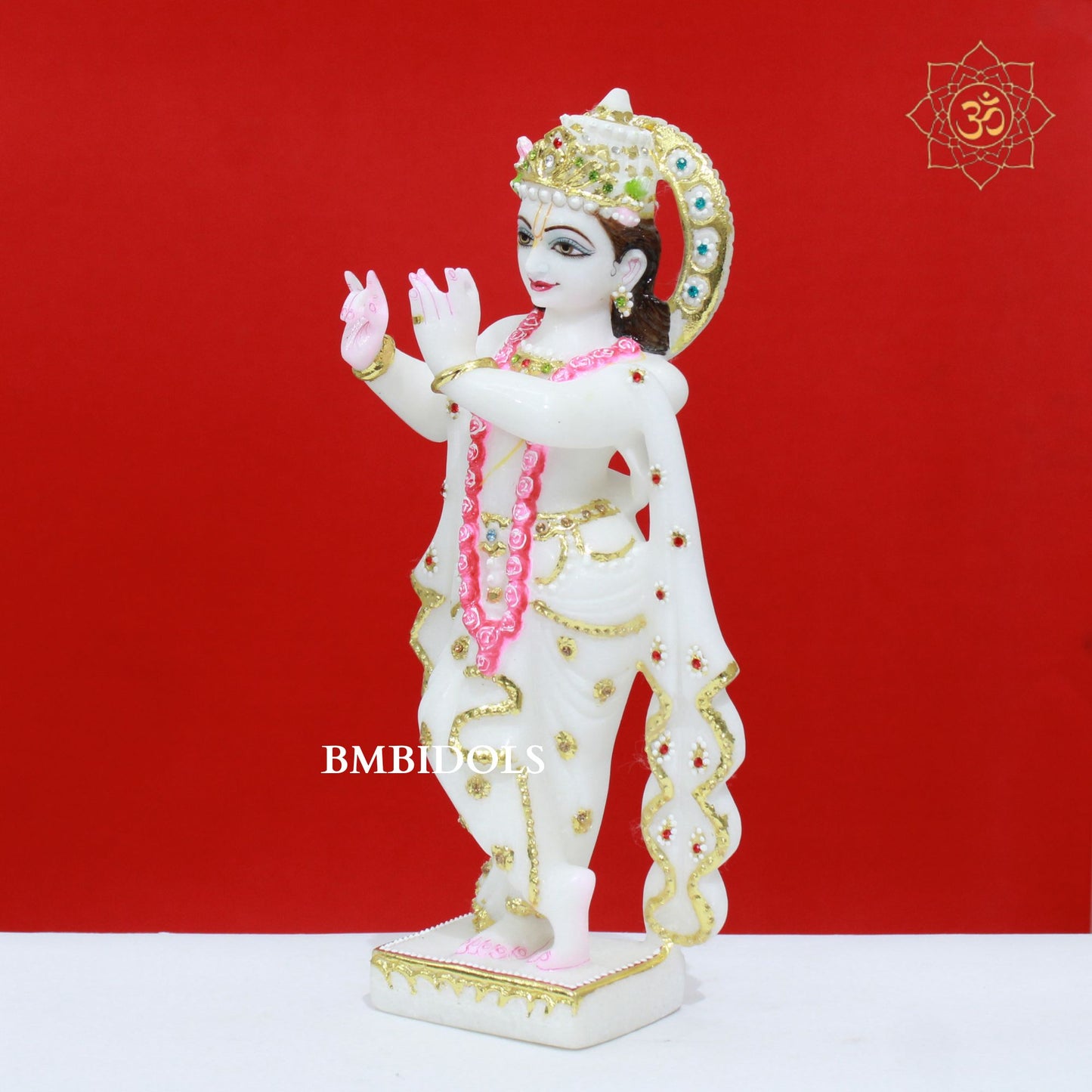 White Marble Radha Krishna Murti with Diamond Work in 12inches