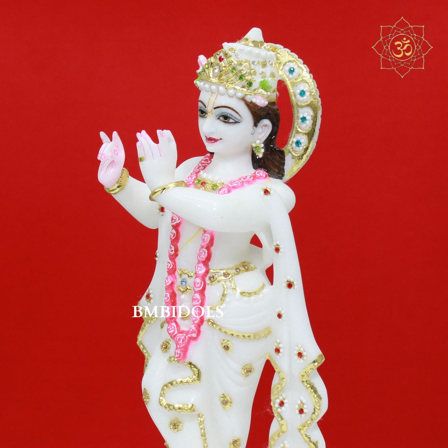 White Marble Radha Krishna Murti with Diamond Work in 12inches