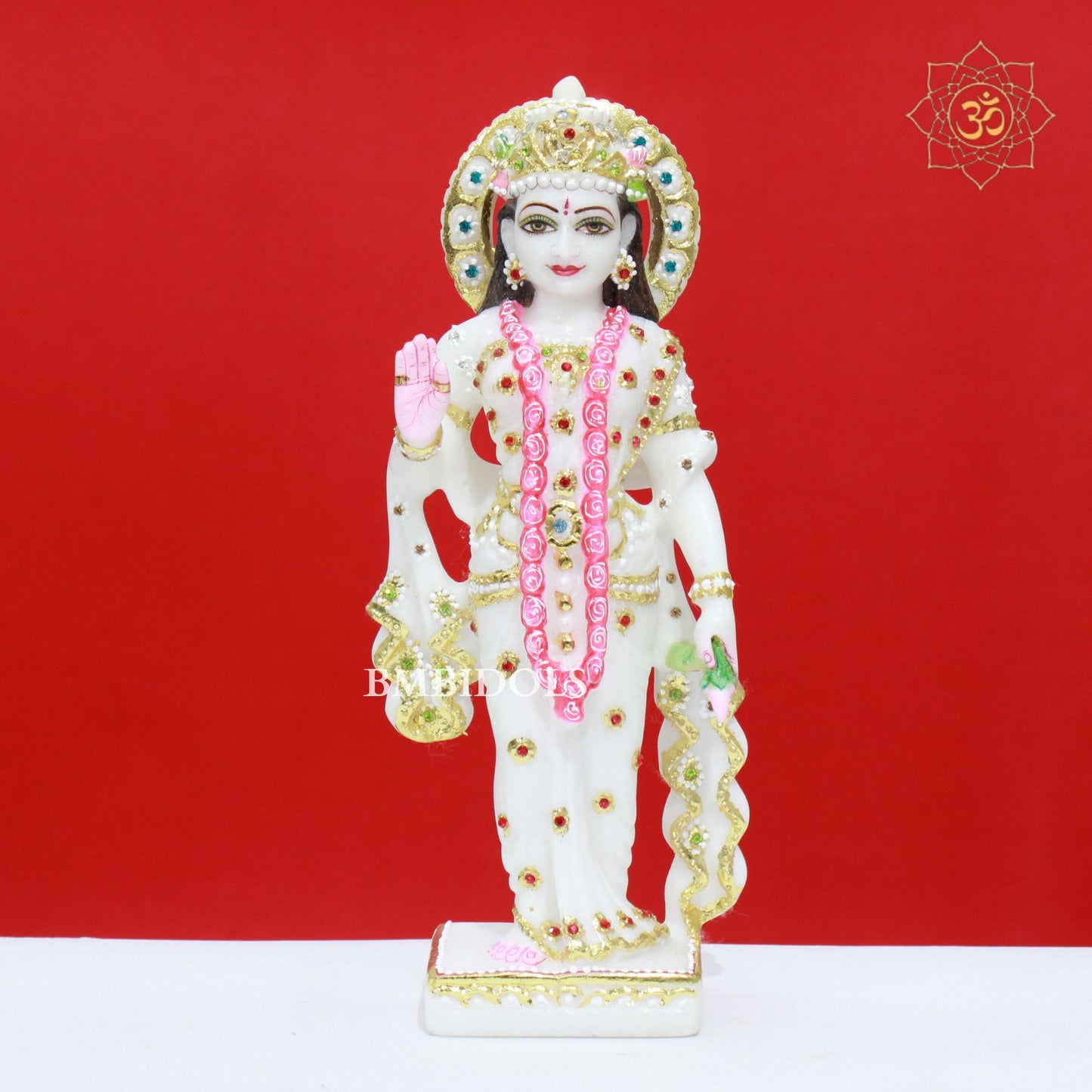 White Marble Radha Krishna Murti with Diamond Work in 12inches