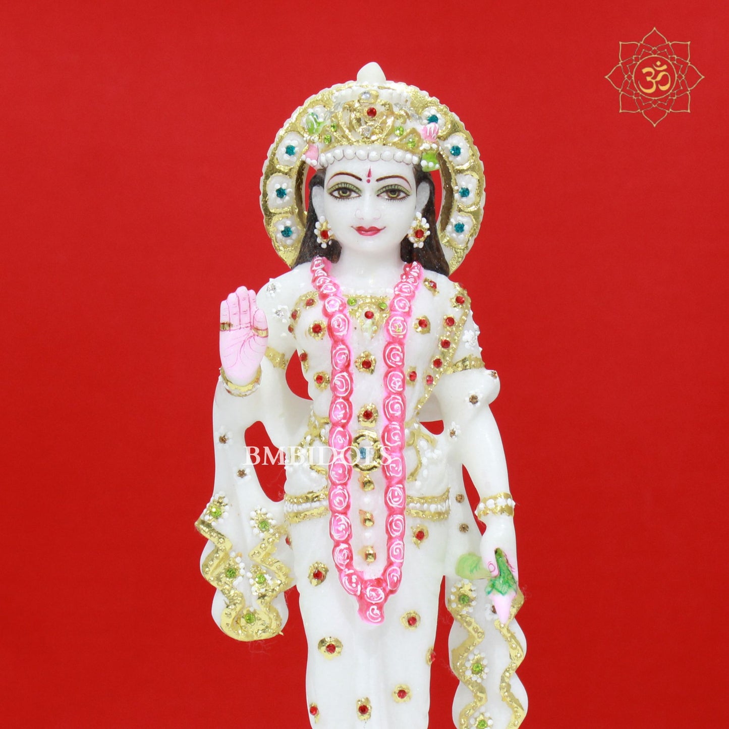 White Marble Radha Krishna Murti with Diamond Work in 12inches