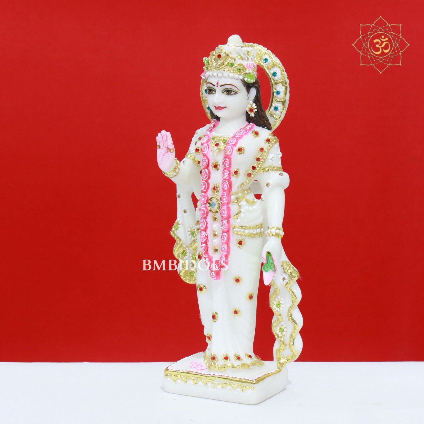 White Marble Radha Krishna Murti with Diamond Work in 12inches