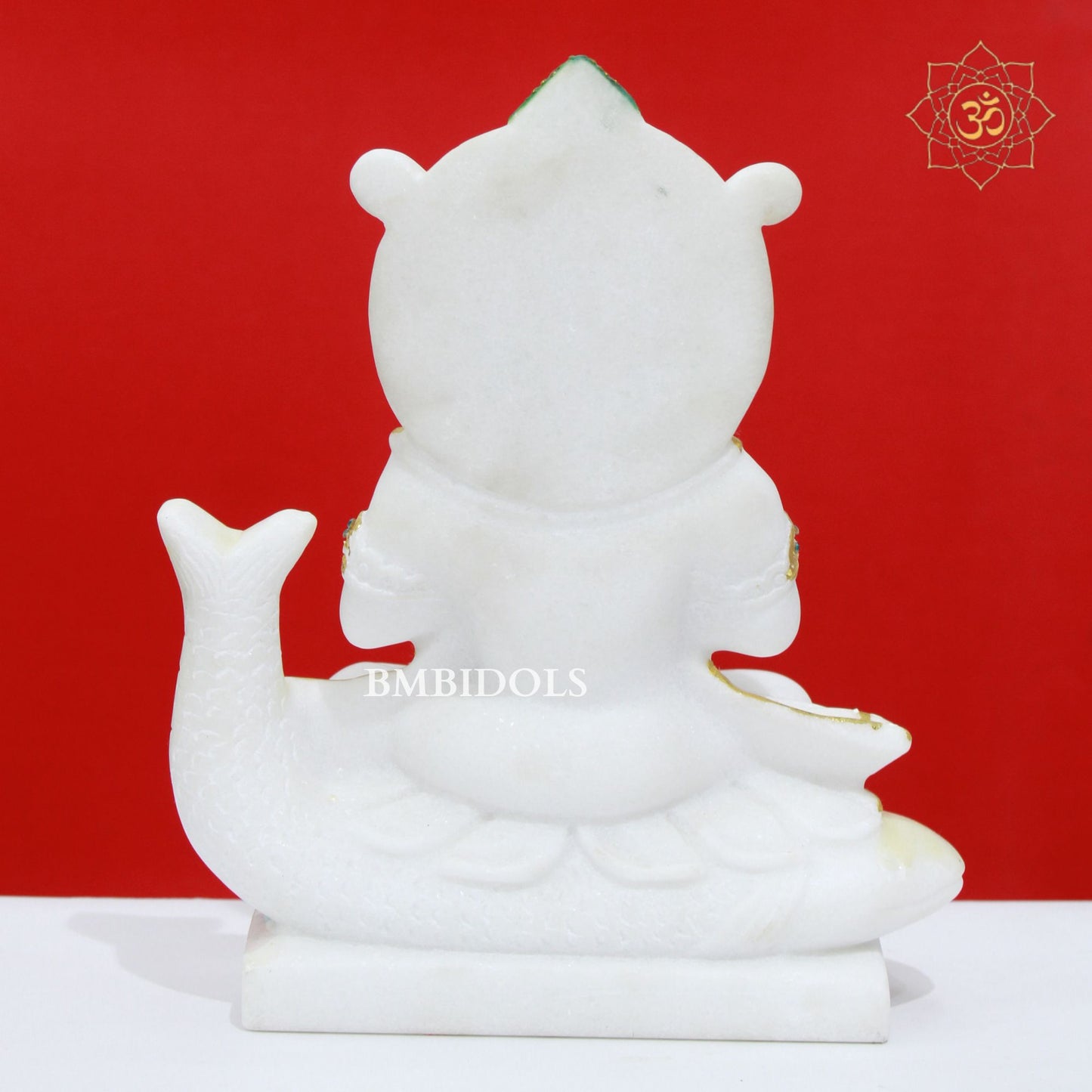 White Marble Jhulelal Murti made in Makrana Marble in 12inches for Home and Temple