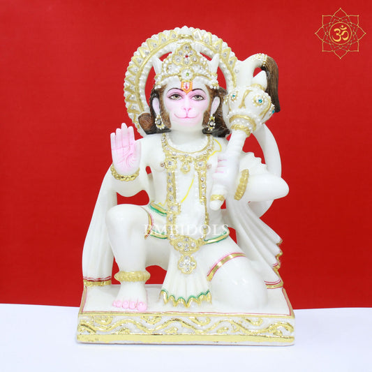 White Marble Hanuman Murti made in Makrana Marble in 12inch