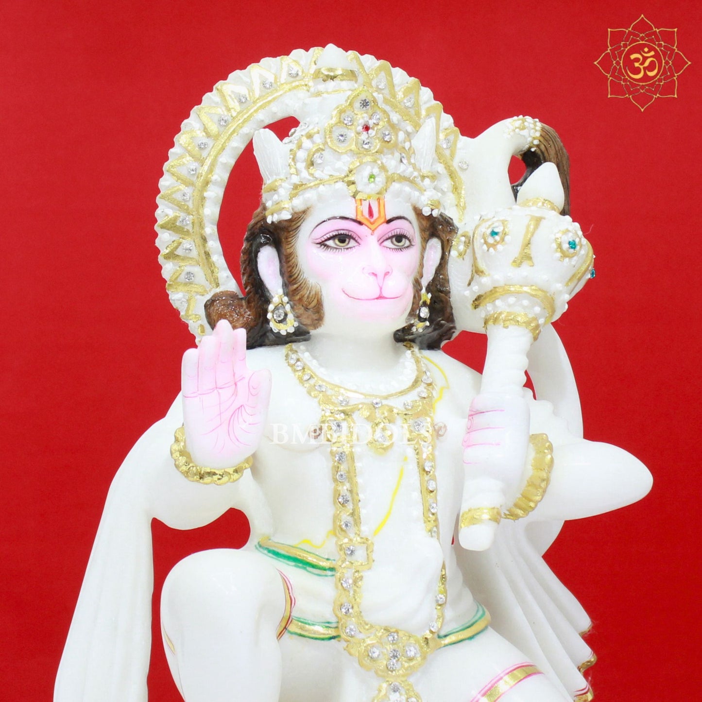 White Marble Hanuman Murti made in Makrana Marble in 12inch