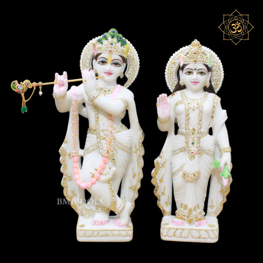 White Marble Radha Krishna Murti in Makrana Marble in 15inches