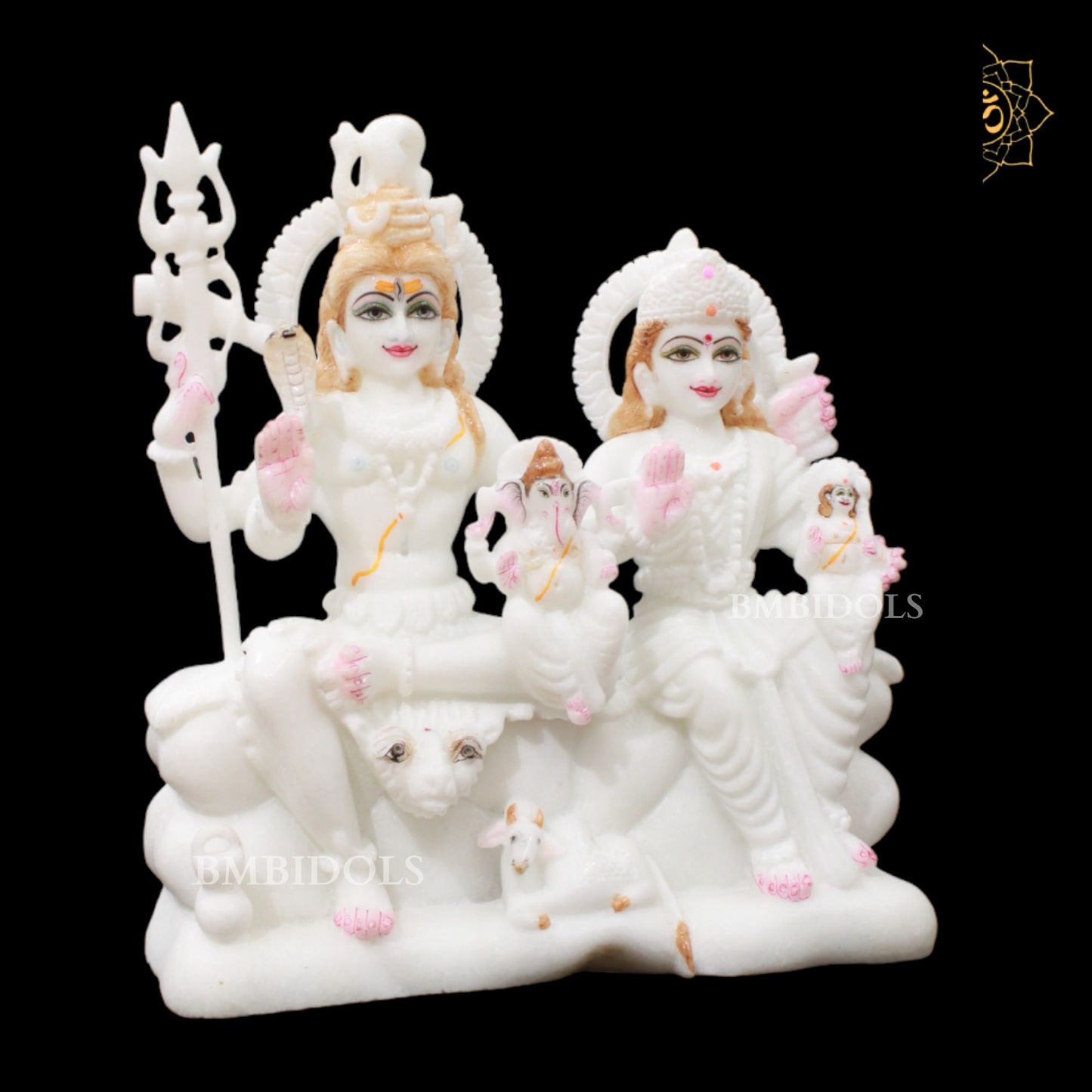 White Marble Shiv Parivar Murti for Homes and Temples in 12inches