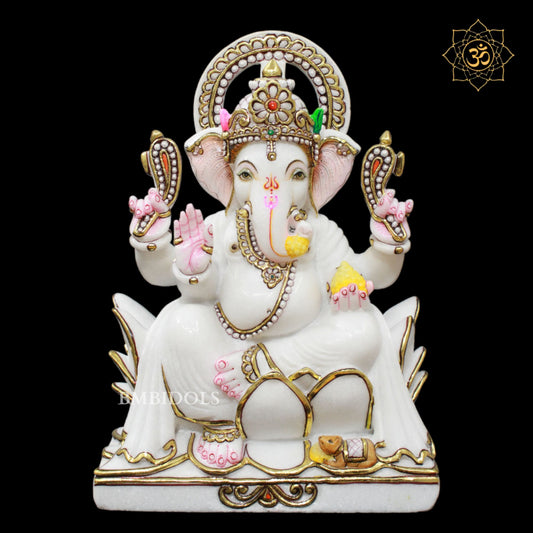 Marble Ganesh Murti in Marble on the Lotus for Homes