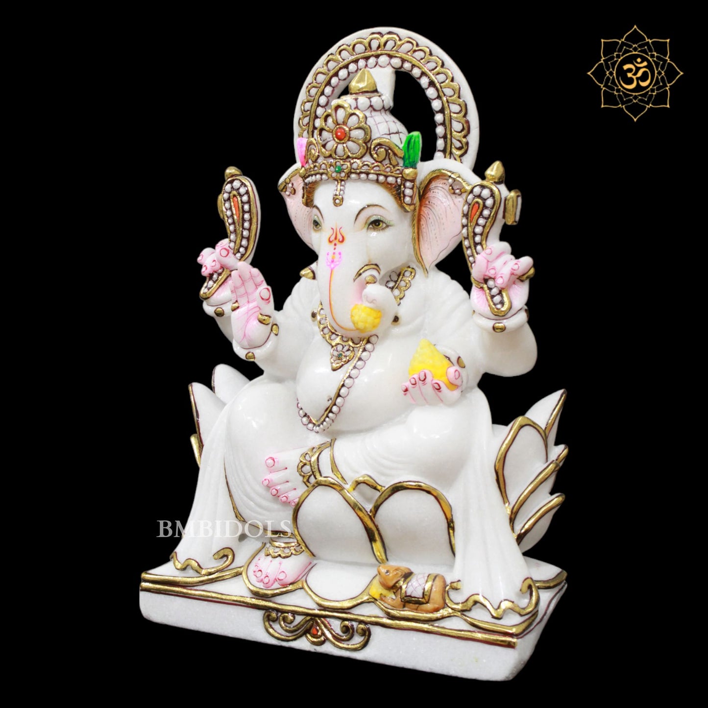 1.5feet Marble Ganesh Murti in Marble on the Lotus for Homes