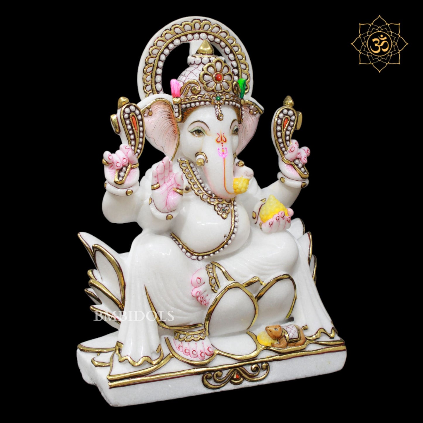 1.5feet Marble Ganesh Murti in Marble on the Lotus for Homes