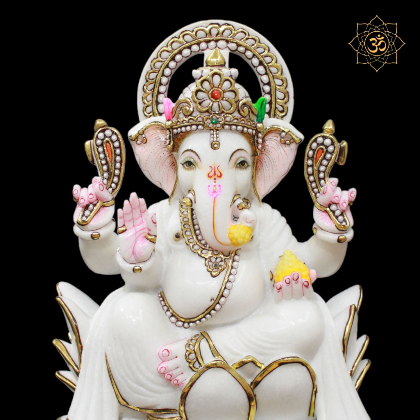 1.5feet Marble Ganesh Murti in Marble on the Lotus for Homes