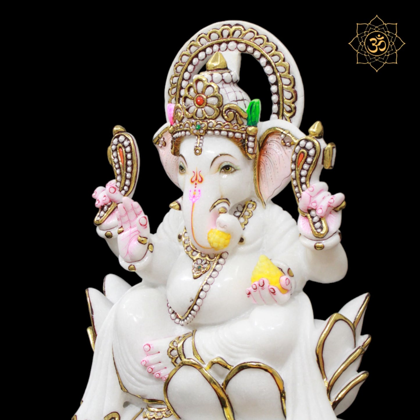 1.5feet Marble Ganesh Murti in Marble on the Lotus for Homes