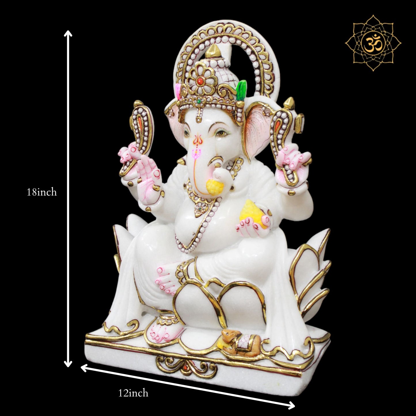 1.5feet Marble Ganesh Murti in Marble on the Lotus for Homes