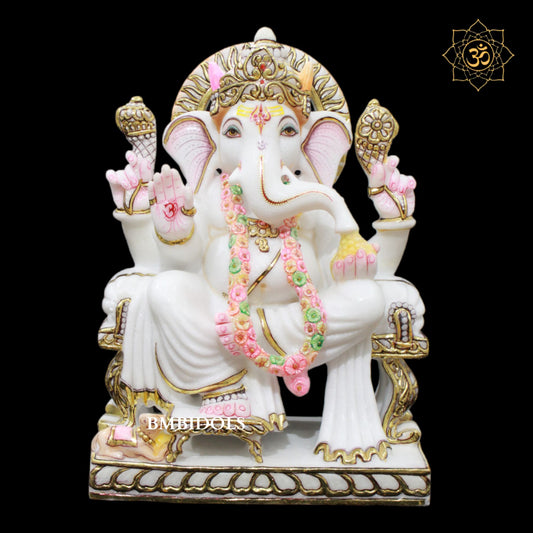 Marble Ganesh Murti in 15inches in Full Gold work for Home Mandir