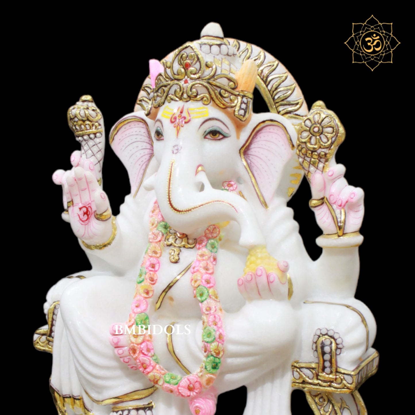 Marble Ganesh Murti in 15inches in Full Gold work for Home Mandir