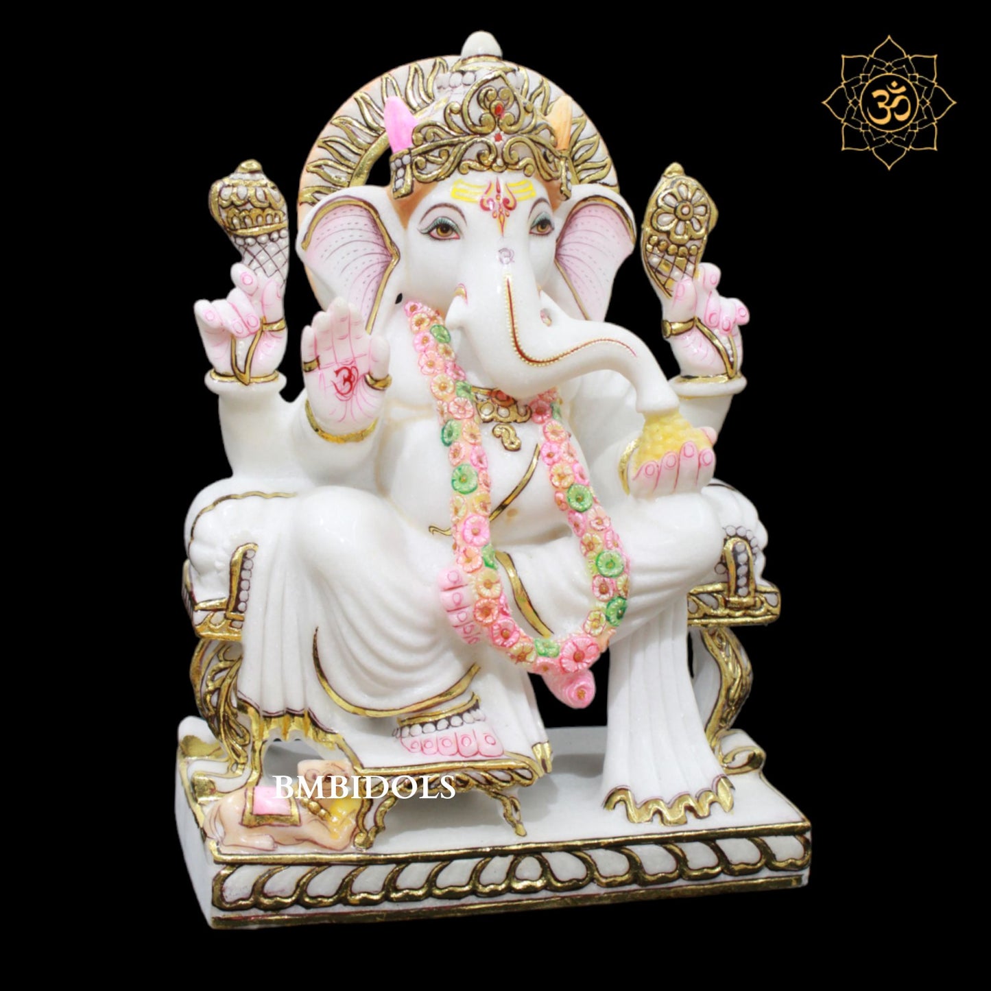 Marble Ganesh Murti in 15inches in Full Gold work for Home Mandir