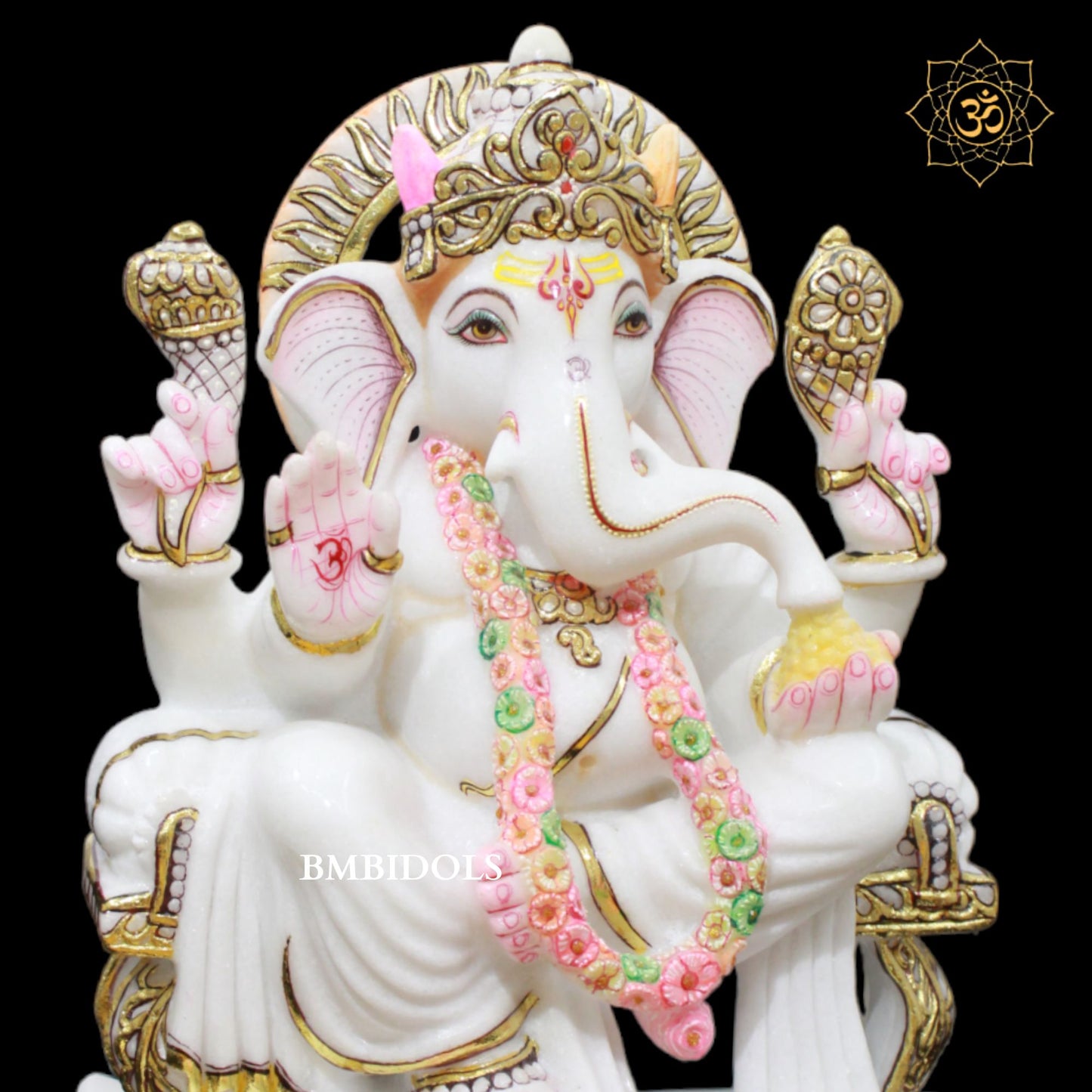 Marble Ganesh Murti in 15inches in Full Gold work for Home Mandir