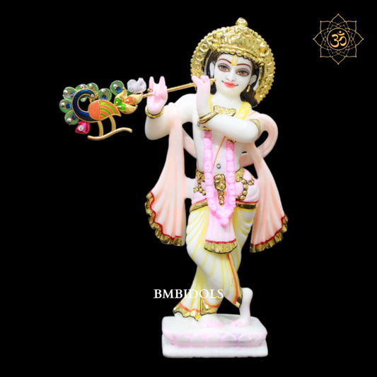 Radha Krishna Marble Murti in 9inch in Full Gold work for Homes and Temples