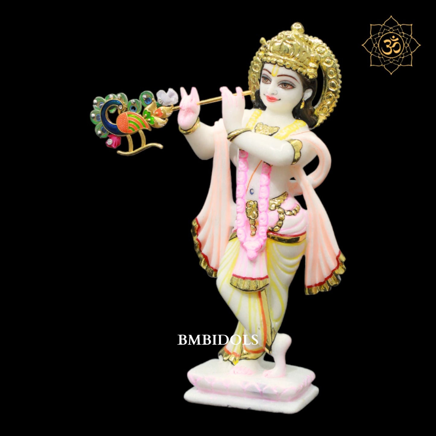 Radha Krishna Marble Murti in 9inch in Full Gold work for Homes and Temples