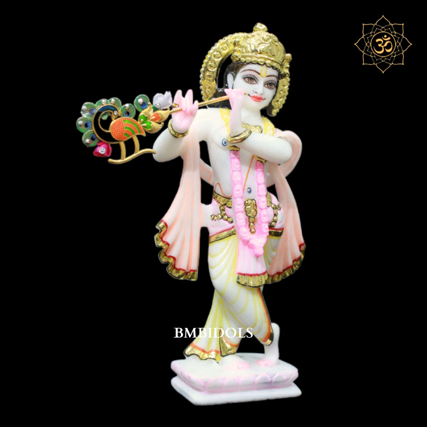 Radha Krishna Marble Murti in 9inch in Full Gold work for Homes and Temples