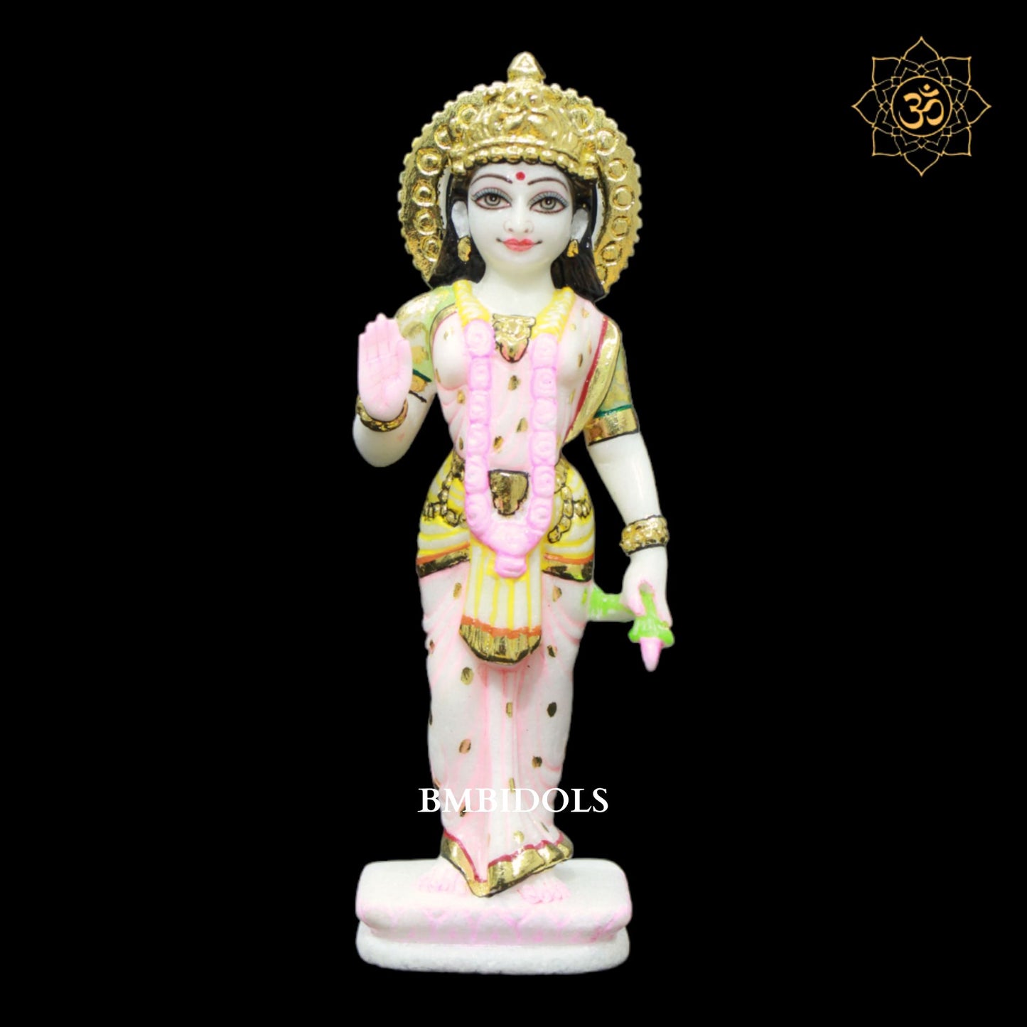 Radha Krishna Marble Murti in 9inch in Full Gold work for Homes and Temples