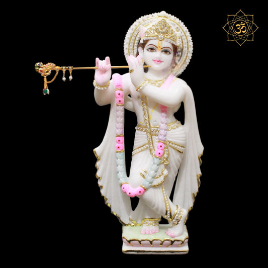 White Marble Radha Krishna Murti with Full Diamond Work in 18inches