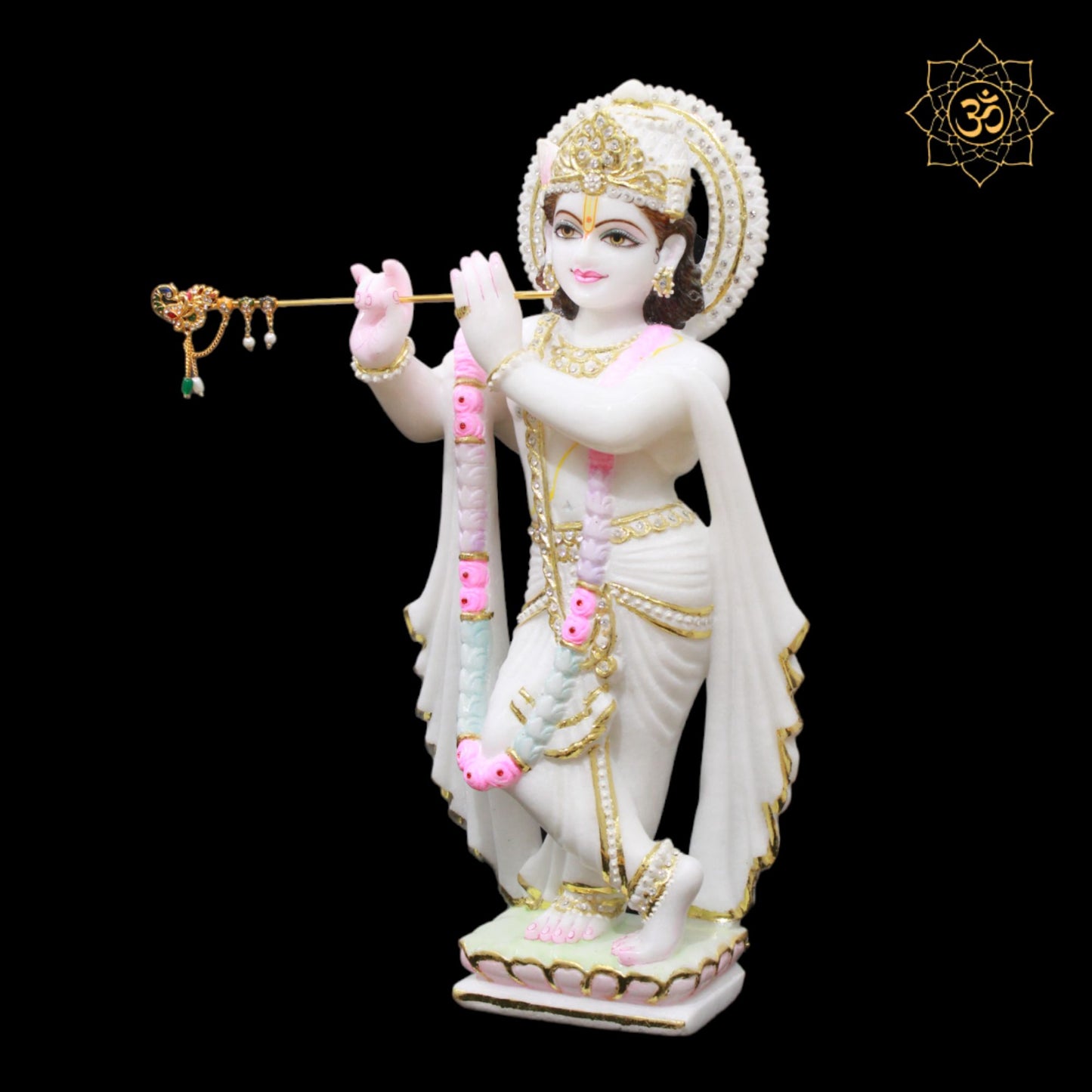 White Marble Radha Krishna Murti with Full Diamond Work in 18inches