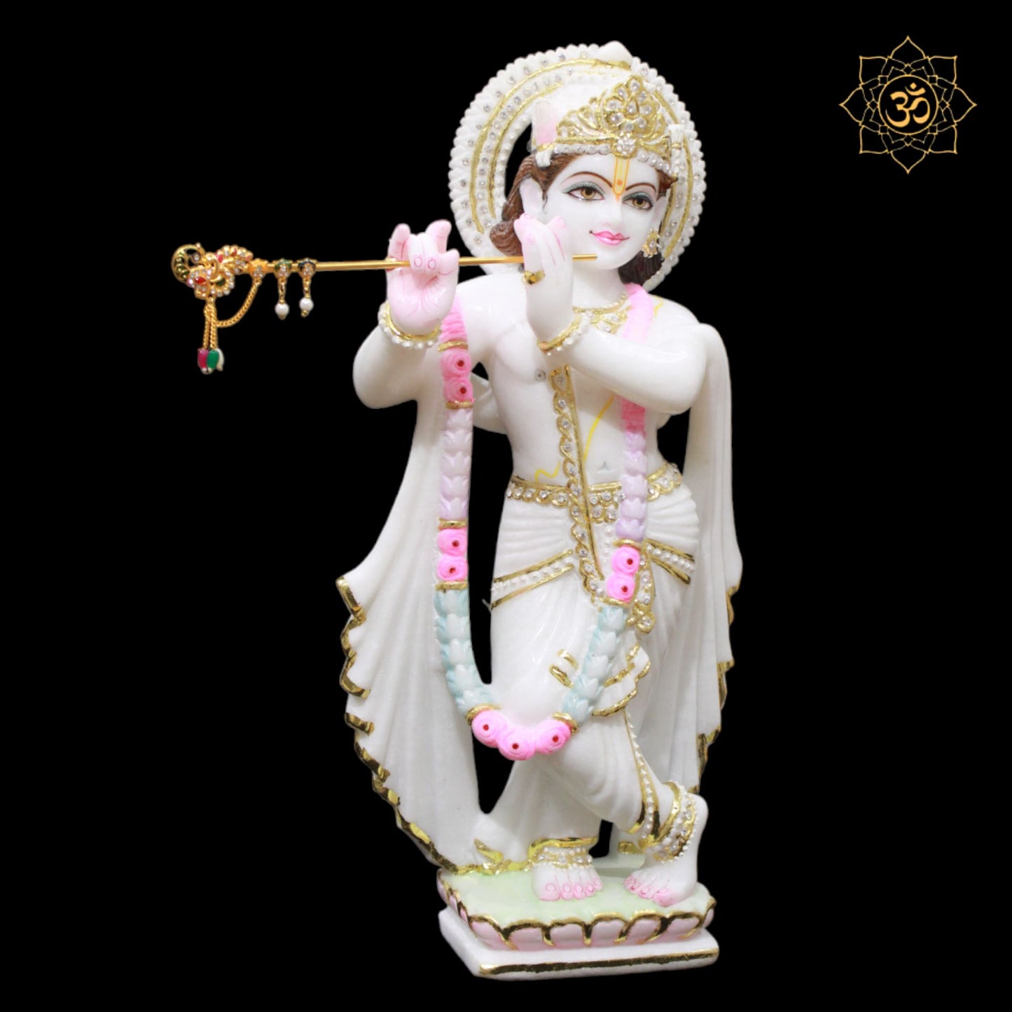 White Marble Radha Krishna Murti with Full Diamond Work in 18inches