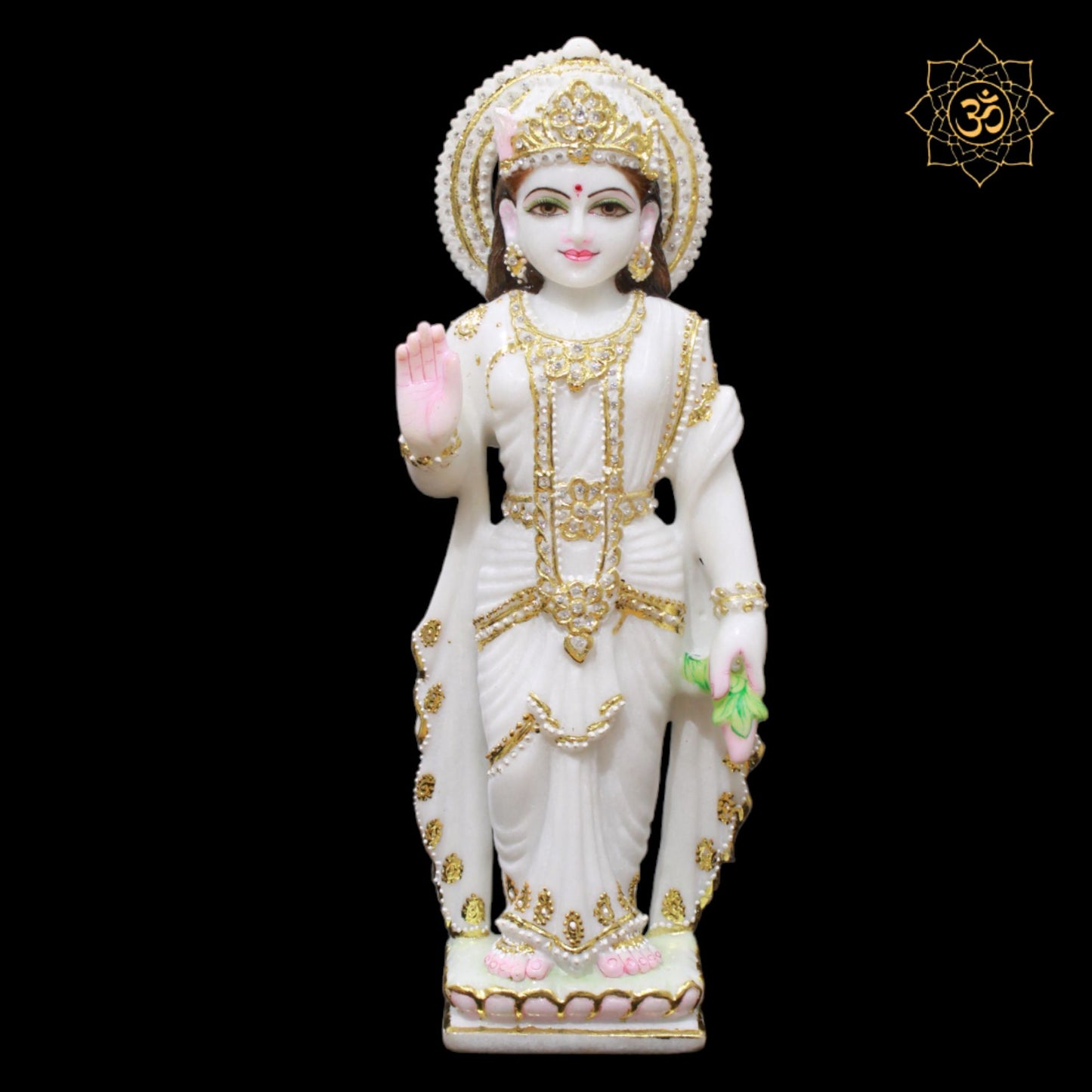 White Marble Radha Krishna Murti with Full Diamond Work in 18inches
