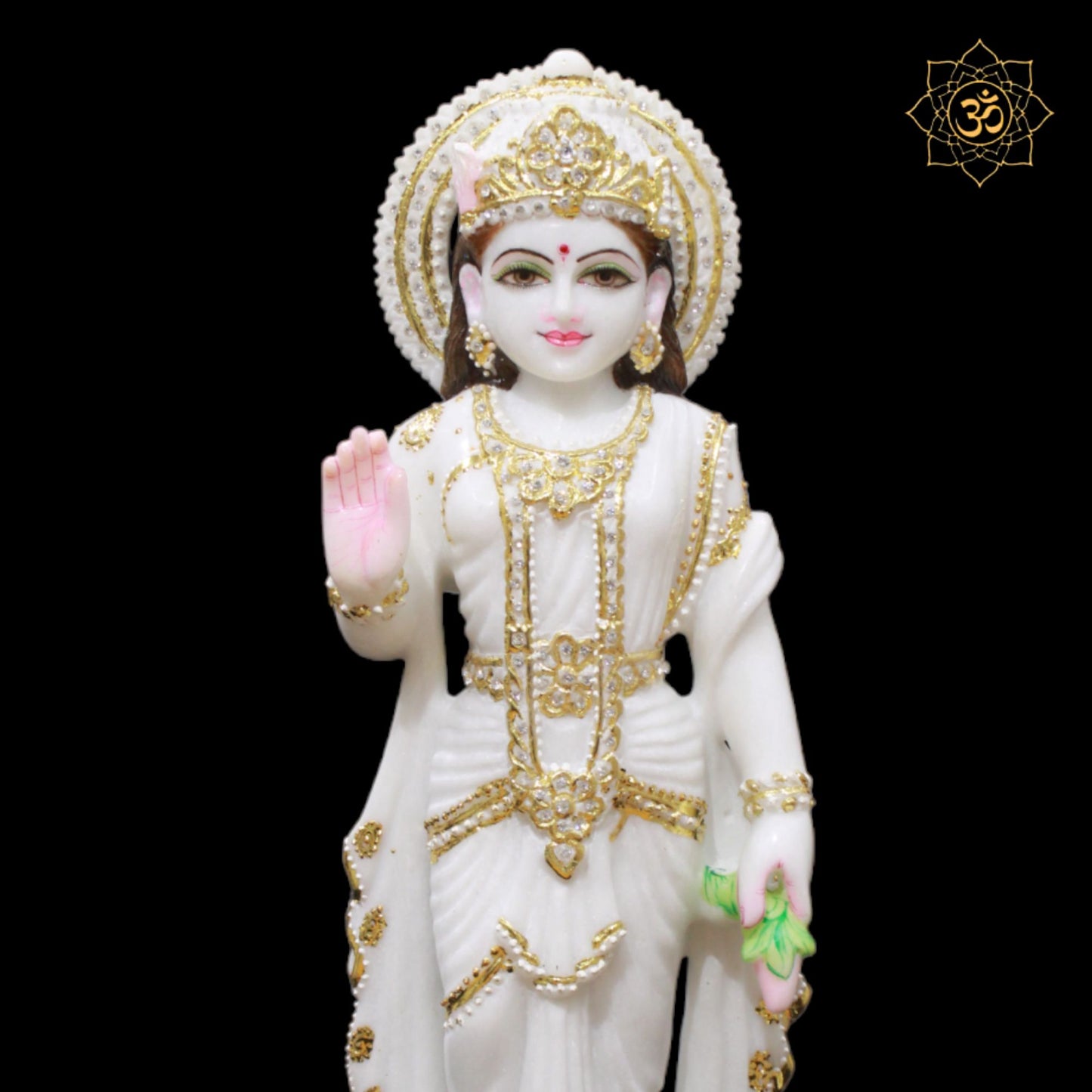 White Marble Radha Krishna Murti with Full Diamond Work in 18inches