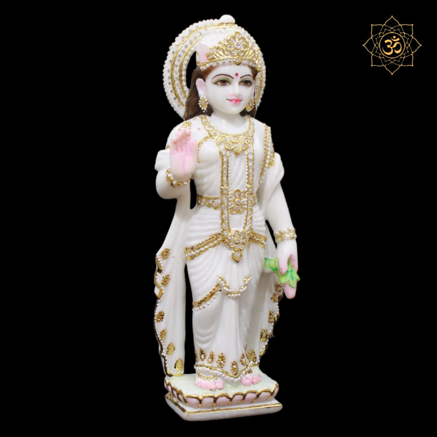 White Marble Radha Krishna Murti with Full Diamond Work in 18inches