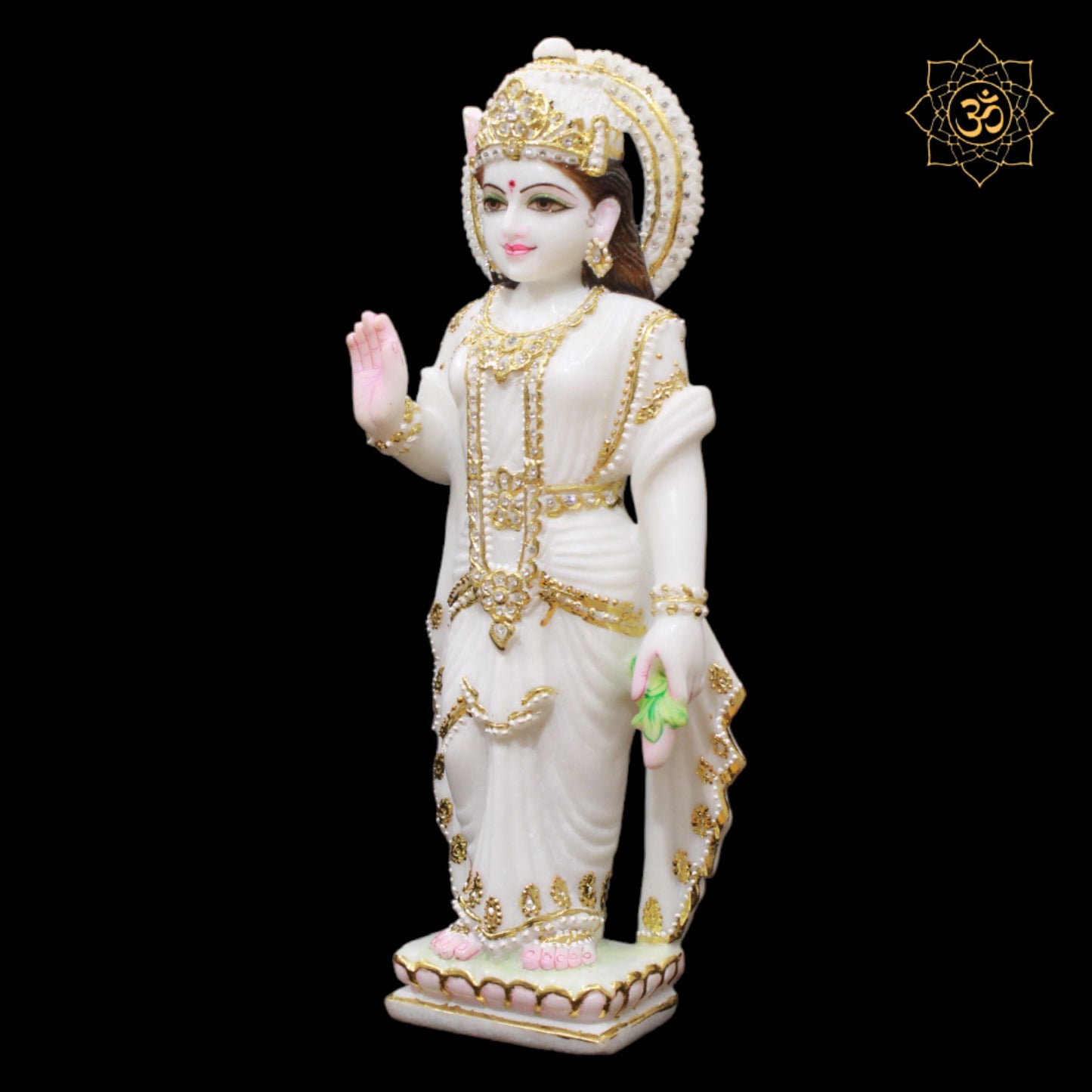 White Marble Radha Krishna Murti with Full Diamond Work in 18inches