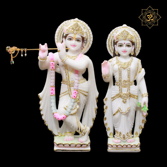 White Marble Radha Krishna Murti with Full Diamond Work in 18inches