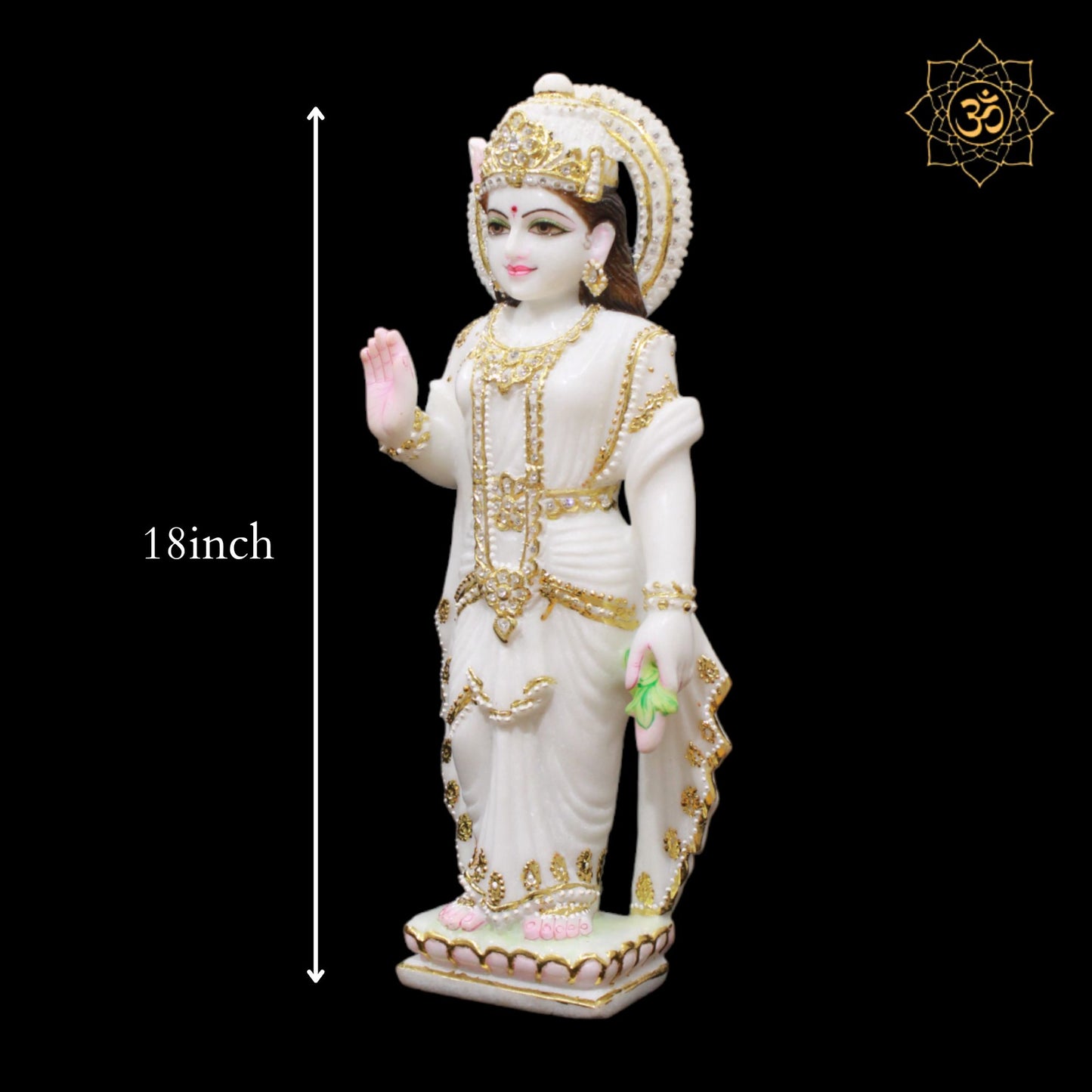 White Marble Radha Krishna Murti with Full Diamond Work in 18inches