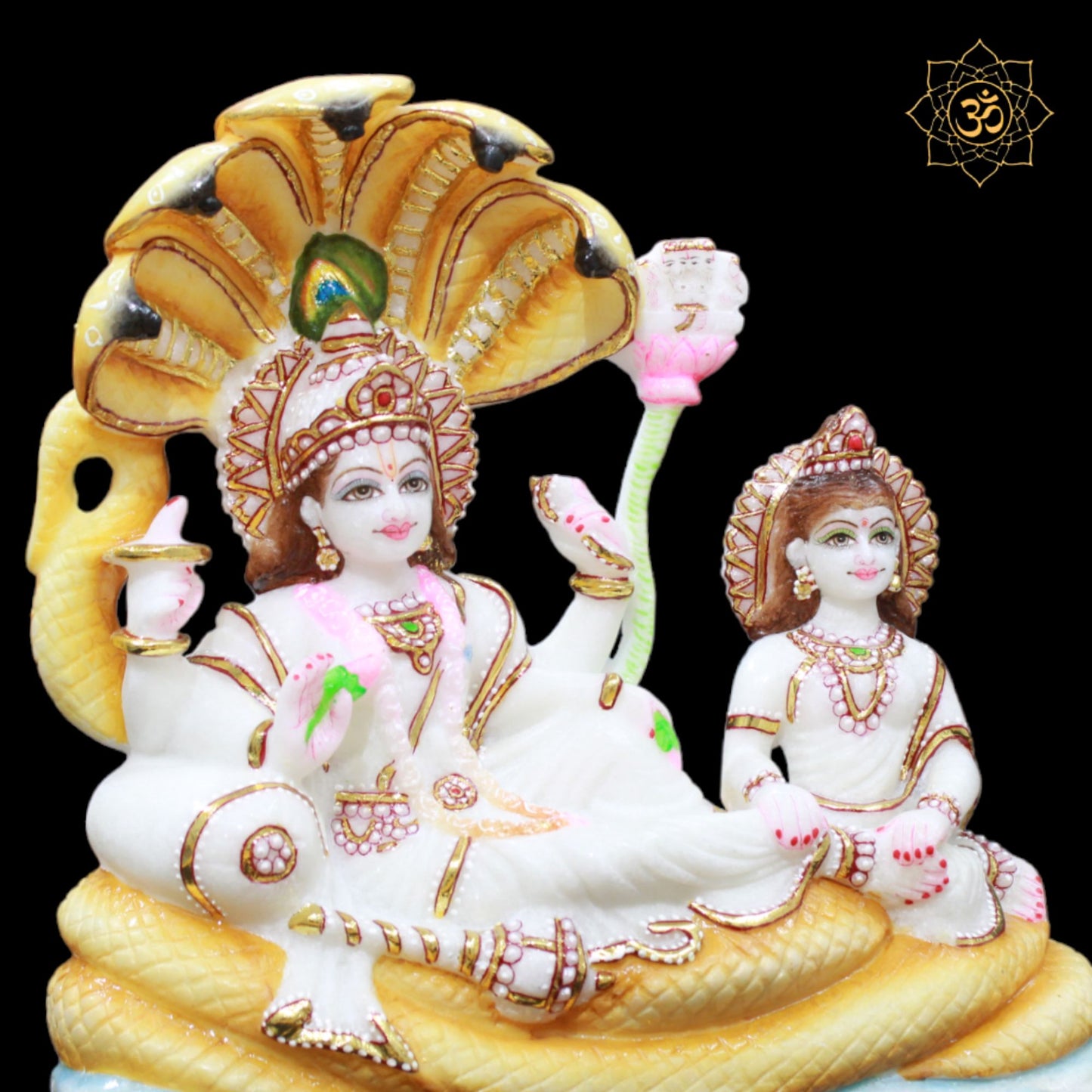 Marble Vishnu Laxmi Murti on Sheshnaag in 12inches for Homes and Temples