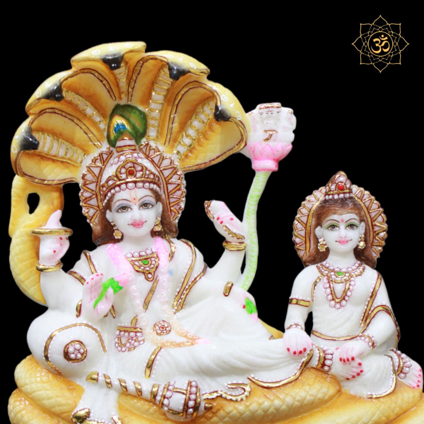 Marble Vishnu Laxmi Murti on Sheshnaag in 12inches for Homes and Temples