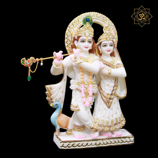 White Marble Jugal Radha Krishna Murti for Homes and Mandirs