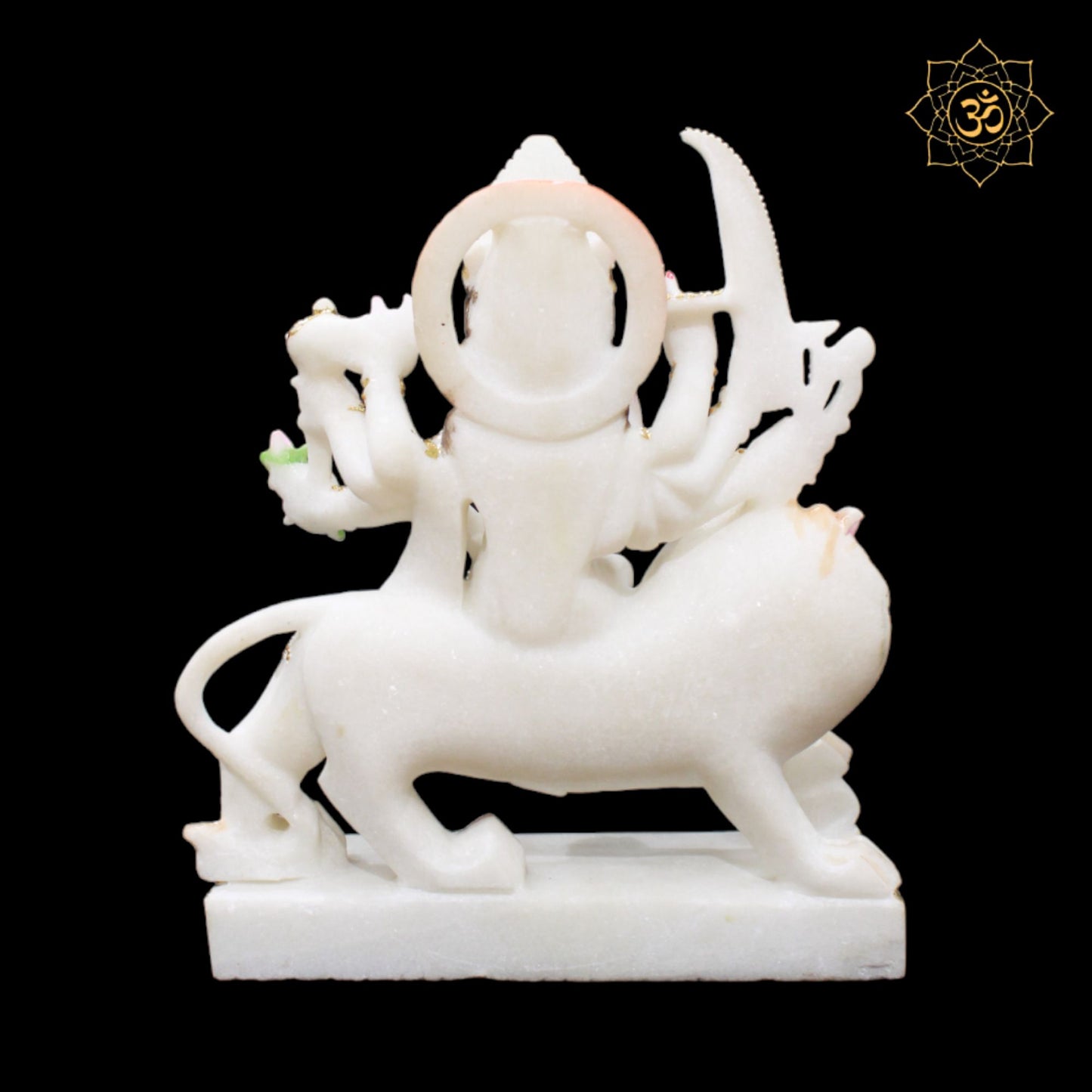 Durga Marble Murti in 12inches sitting on Lion with Diamond Work