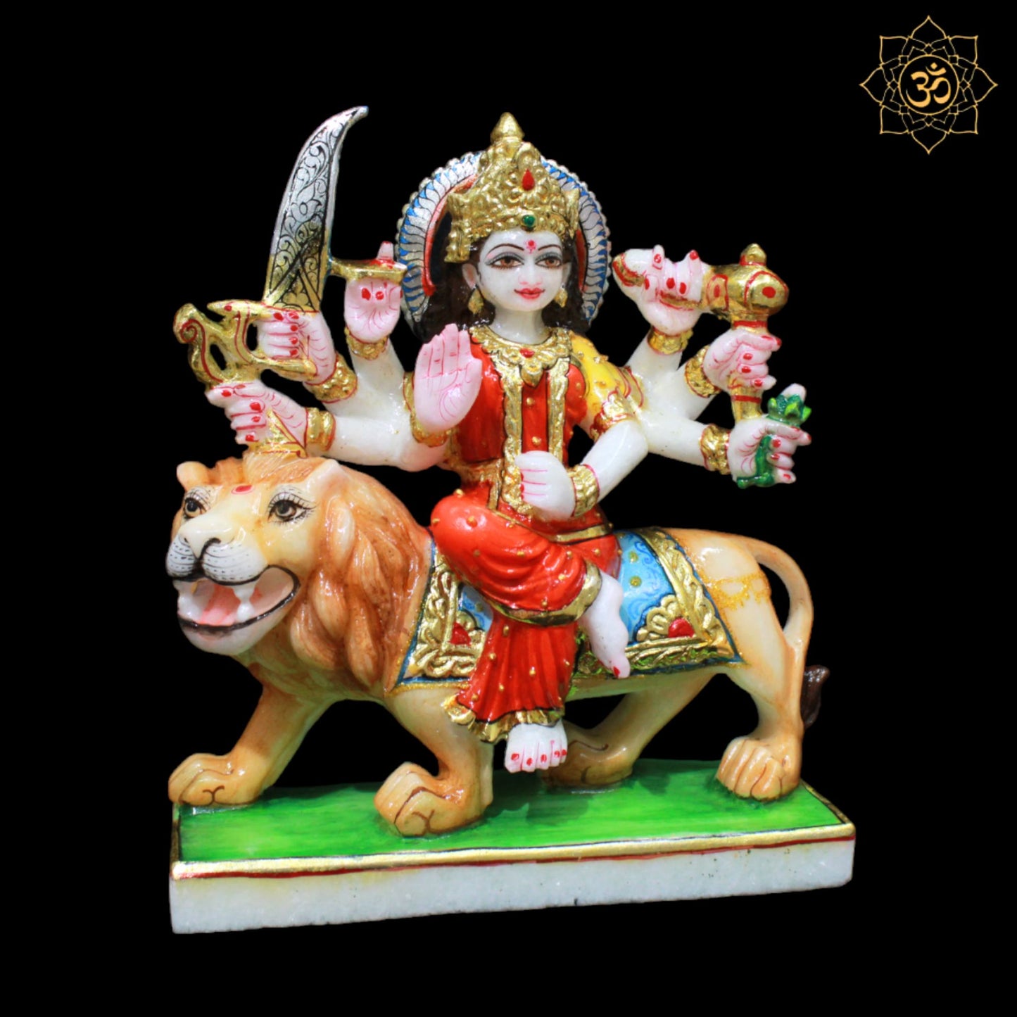 Coloured Durga Maa Murti sitting on the Lion for Home and Temples