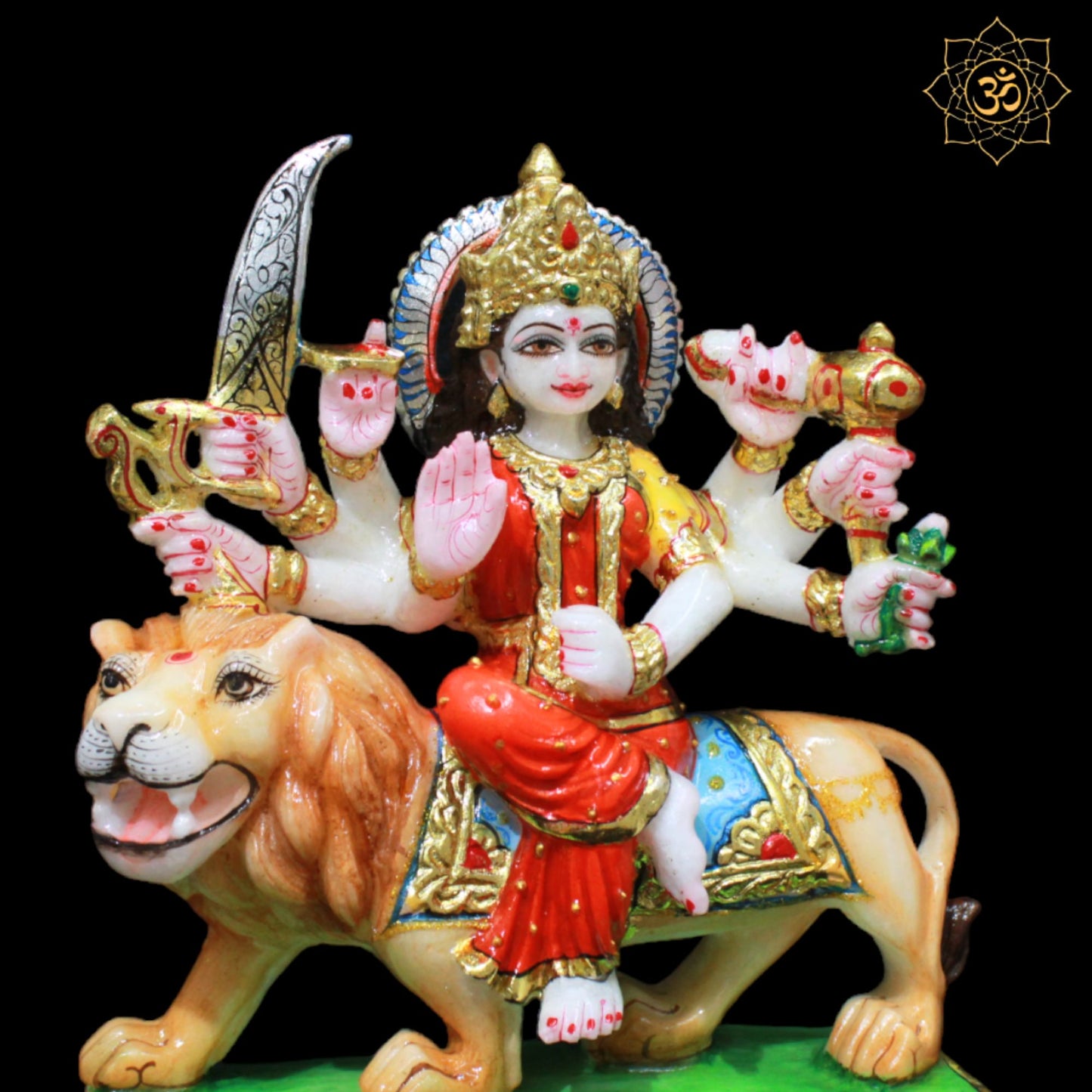 Coloured Durga Maa Murti sitting on the Lion for Home and Temples