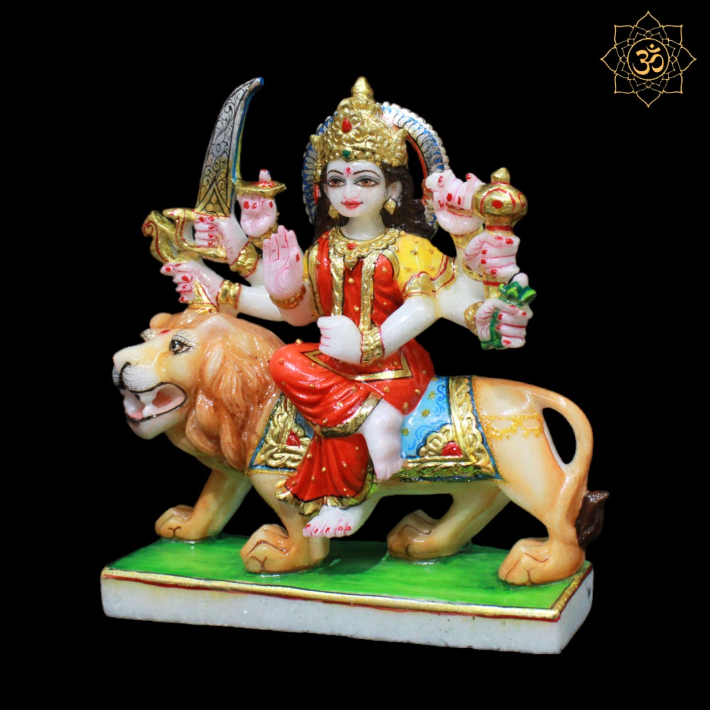 Coloured Durga Maa Murti sitting on the Lion for Home and Temples