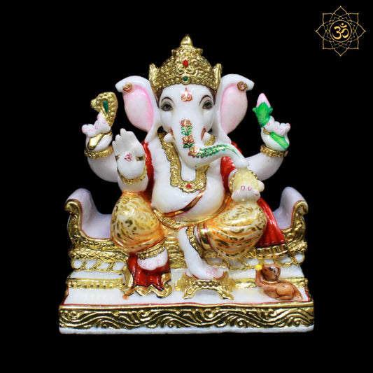 Coloured Marble Ganpati Murti designed in 9inches for Homes and Temples