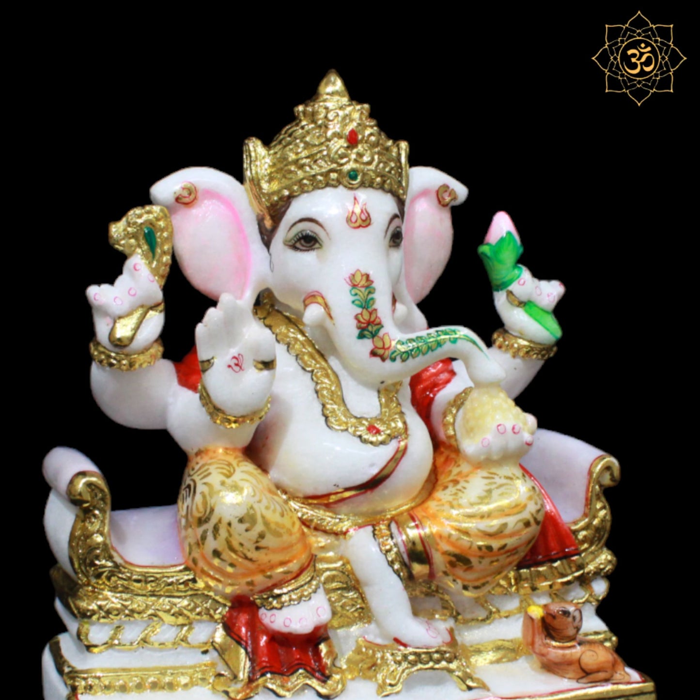 Coloured Marble Ganpati Murti designed in 9inches for Homes and Temples