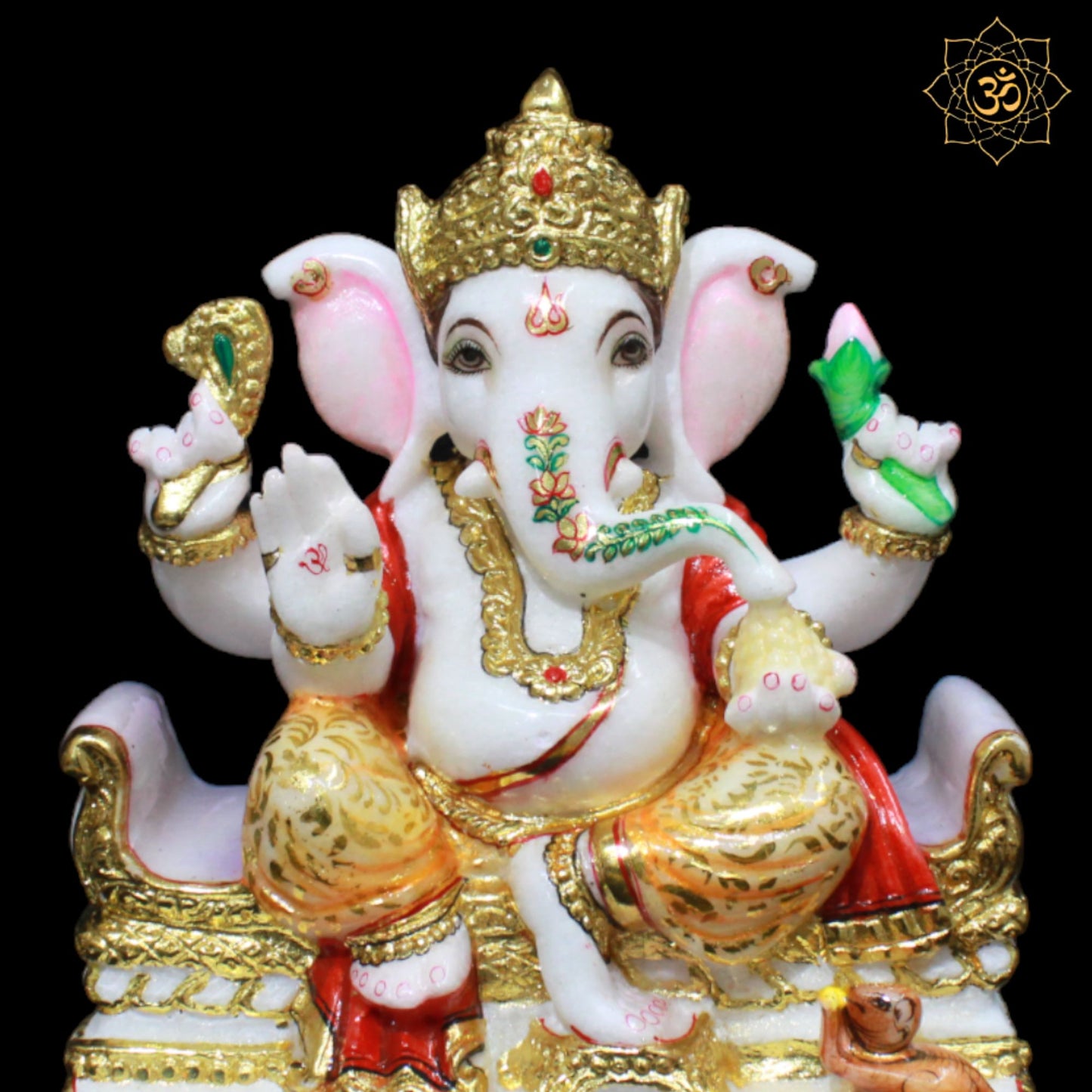 Coloured Marble Ganpati Murti designed in 9inches for Homes and Temples